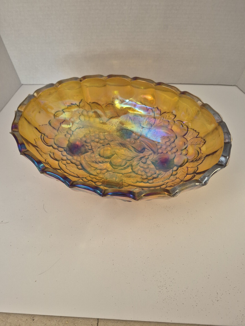 indiana glass iridescent  Gold  Garland  Oval  Center   Bowl Scallop  Footed ...